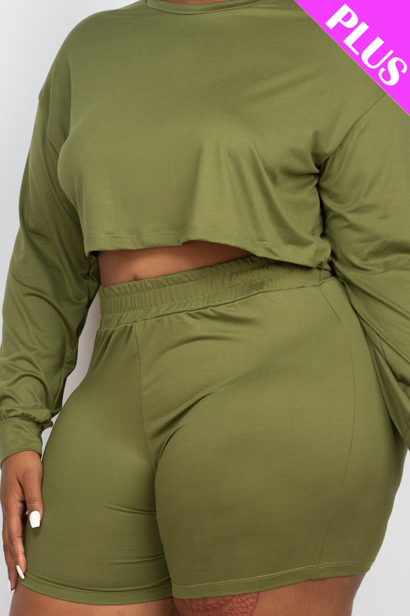 Plus Size Long Sleeve Crop Top & Shorts Set (CAPELLA)-14