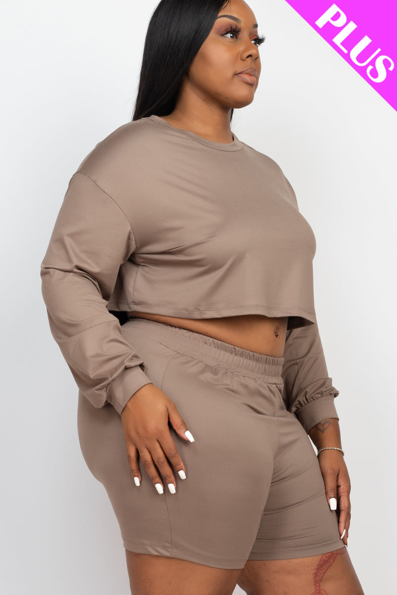 Plus Size Long Sleeve Crop Top & Shorts Set (CAPELLA)-16