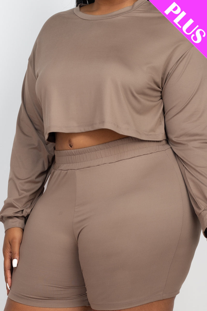 Plus Size Long Sleeve Crop Top & Shorts Set (CAPELLA)-18