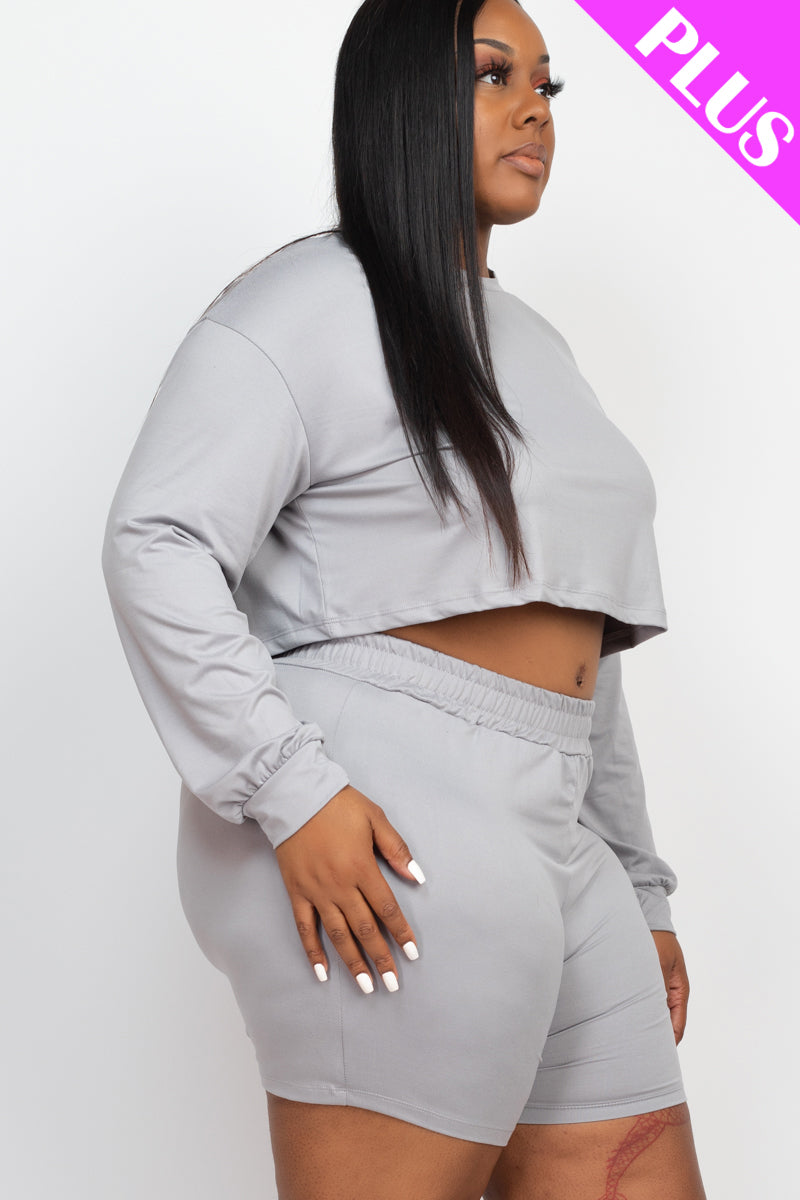 Plus Size Long Sleeve Crop Top & Shorts Set (CAPELLA)-6