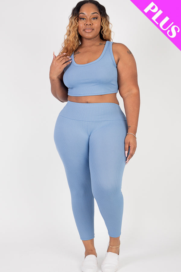 Plus Size Ribbed Crop Top & Leggings Set (CAPELLA)-29