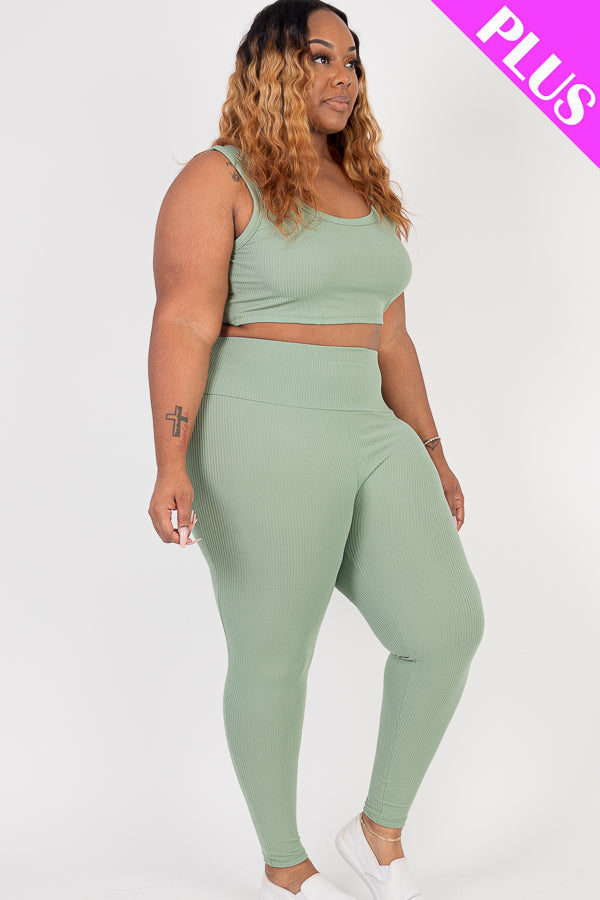 Plus Size Ribbed Crop Top & Leggings Set (CAPELLA)-6