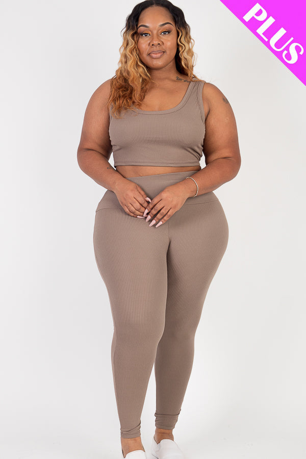 Plus Size Ribbed Crop Top & Leggings Set (CAPELLA)-15