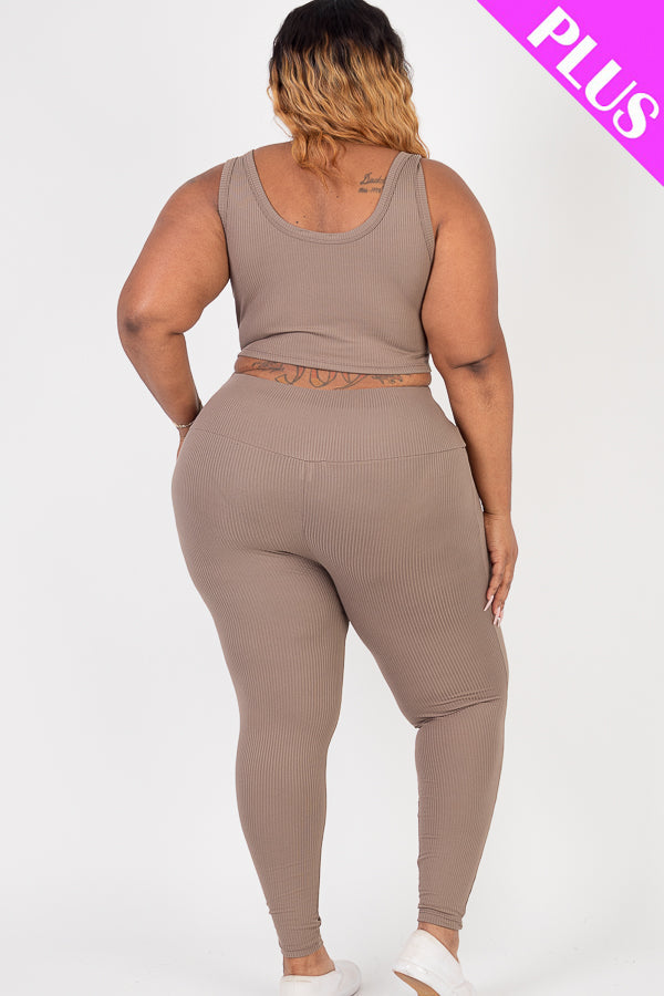 Plus Size Ribbed Crop Top & Leggings Set (CAPELLA)-17