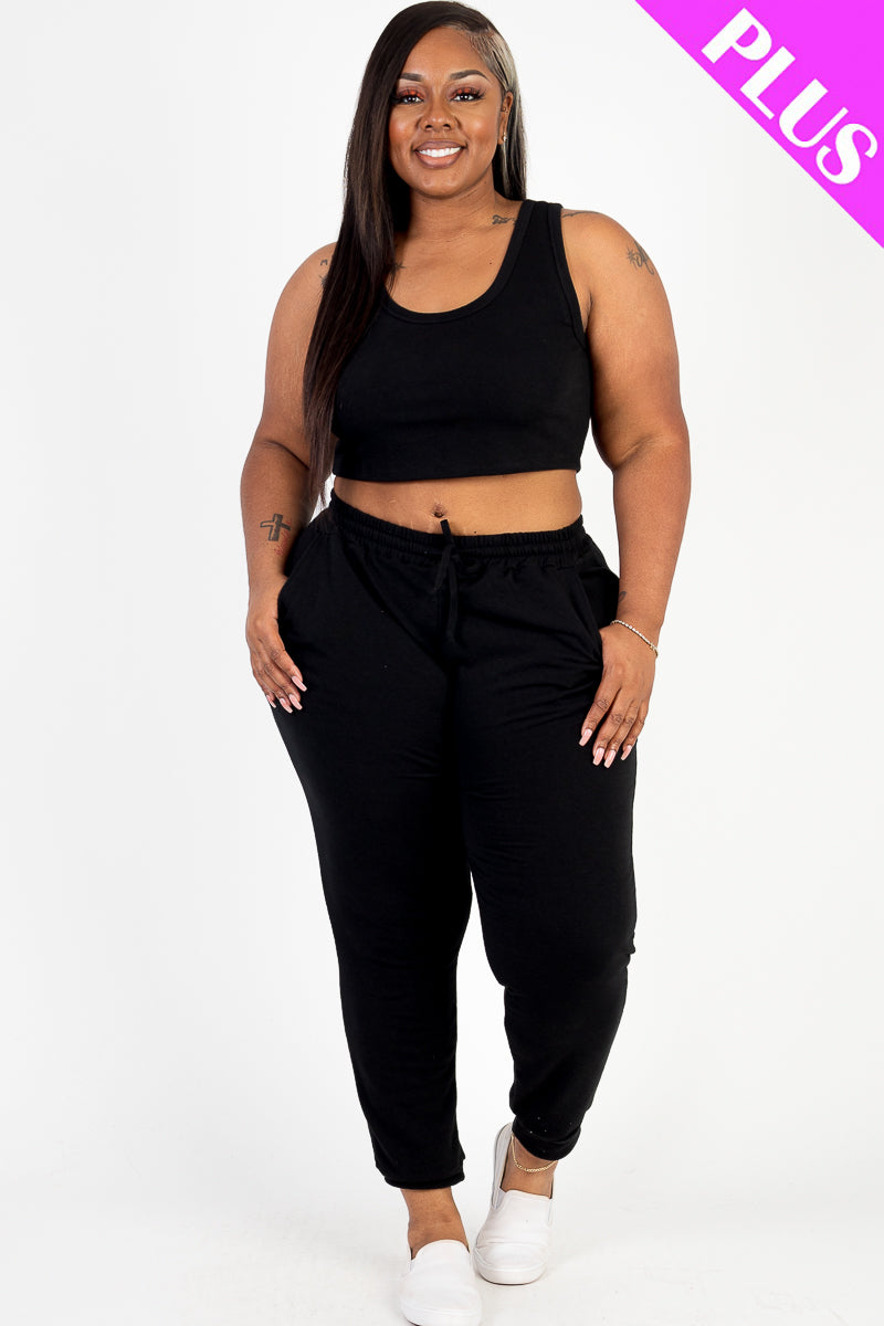 Plus Size French Terry Cropped Tank Top & Joggers Set (CAPELLA)-26