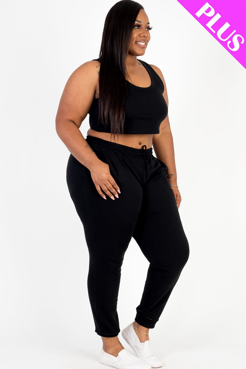 Plus Size French Terry Cropped Tank Top & Joggers Set (CAPELLA)-27