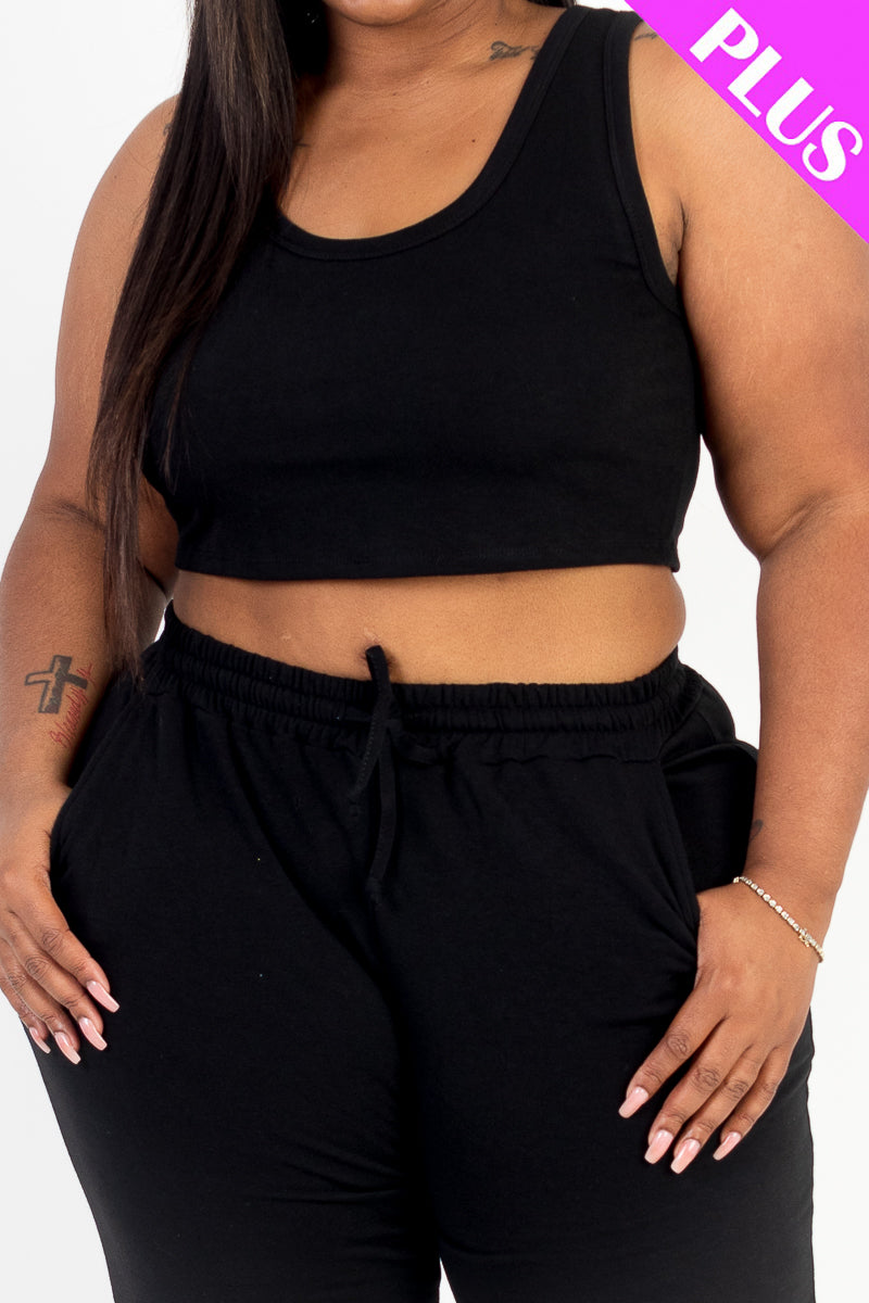 Plus Size French Terry Cropped Tank Top & Joggers Set (CAPELLA)-29