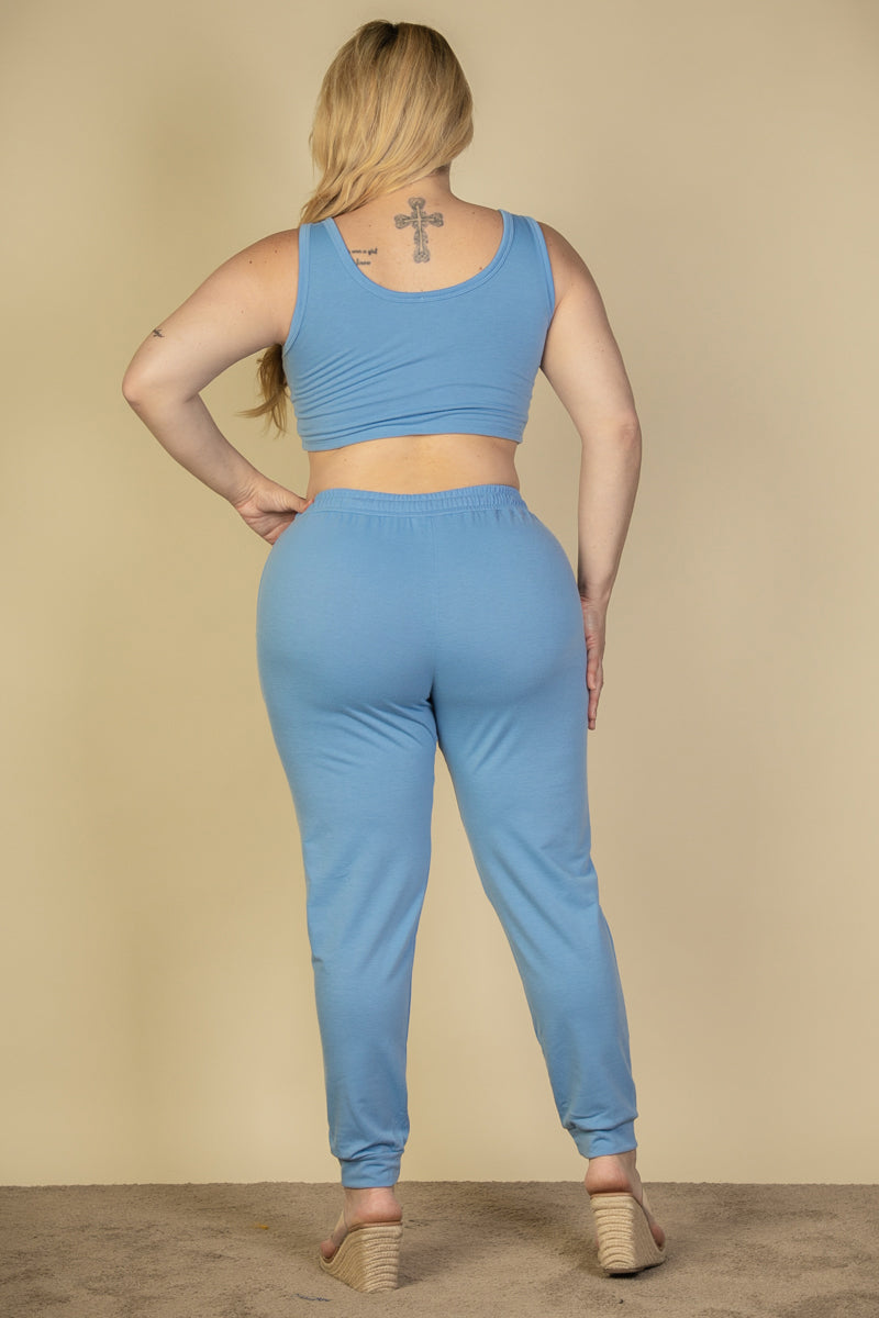 Plus Size French Terry Cropped Tank Top & Joggers Set (CAPELLA)-2