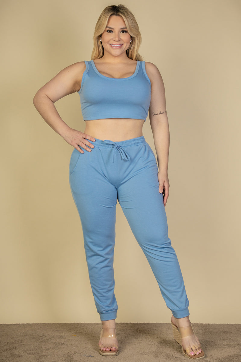 Plus Size French Terry Cropped Tank Top & Joggers Set (CAPELLA)-4