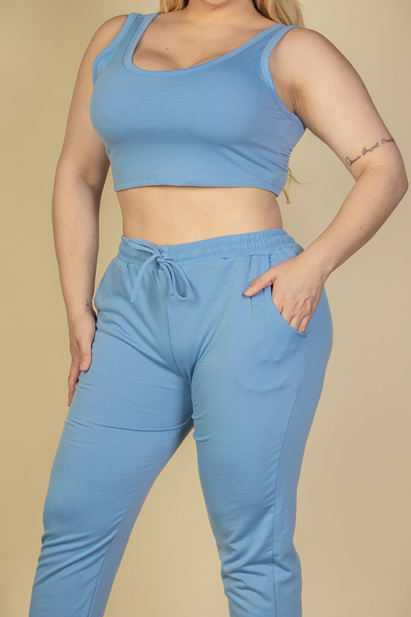 Plus Size French Terry Cropped Tank Top & Joggers Set (CAPELLA)-3