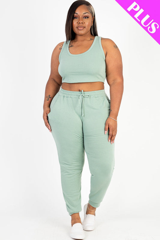 Plus Size French Terry Cropped Tank Top & Joggers Set (CAPELLA)-10