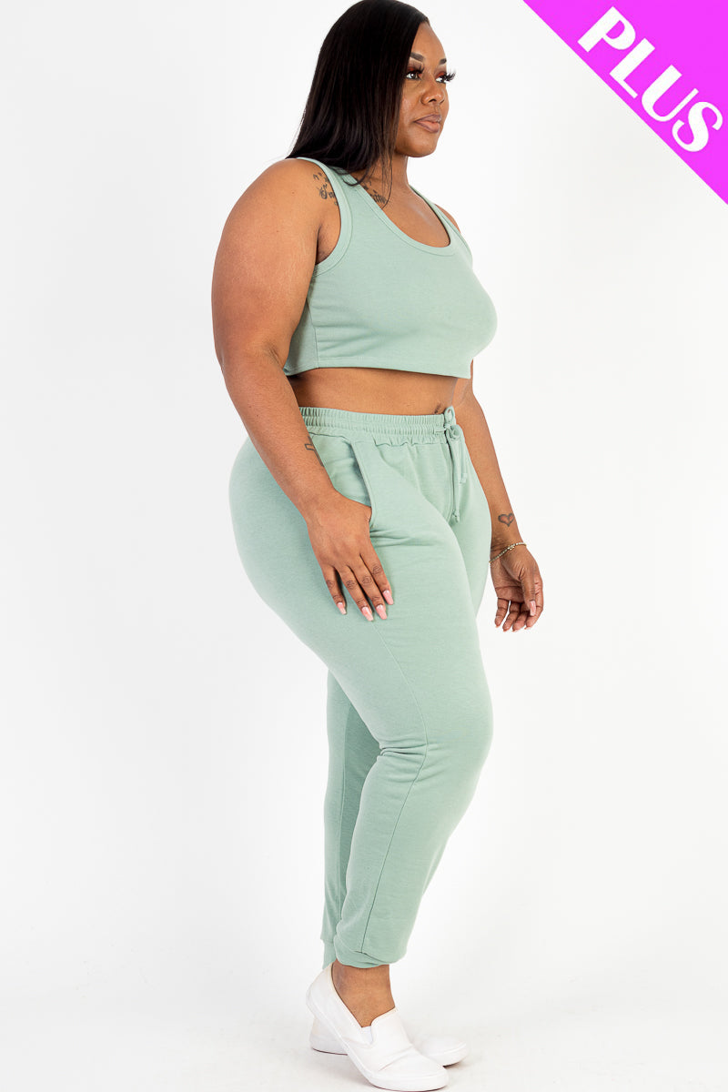 Plus Size French Terry Cropped Tank Top & Joggers Set (CAPELLA)-11