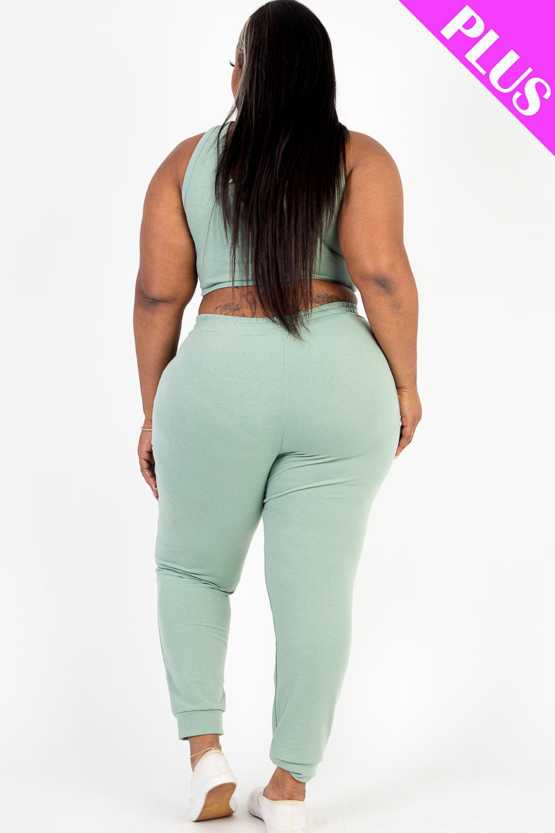 Plus Size French Terry Cropped Tank Top & Joggers Set (CAPELLA)-12