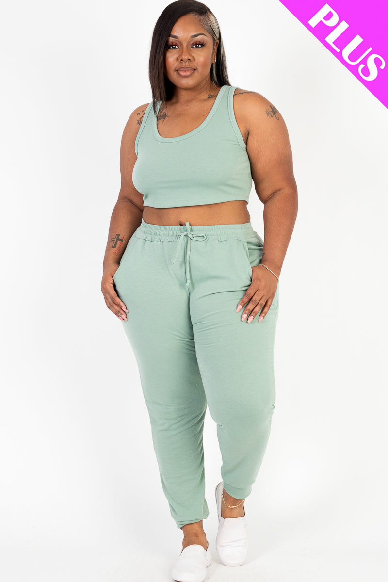 Plus Size French Terry Cropped Tank Top & Joggers Set (CAPELLA)-14