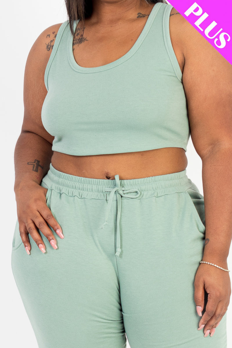 Plus Size French Terry Cropped Tank Top & Joggers Set (CAPELLA)-13