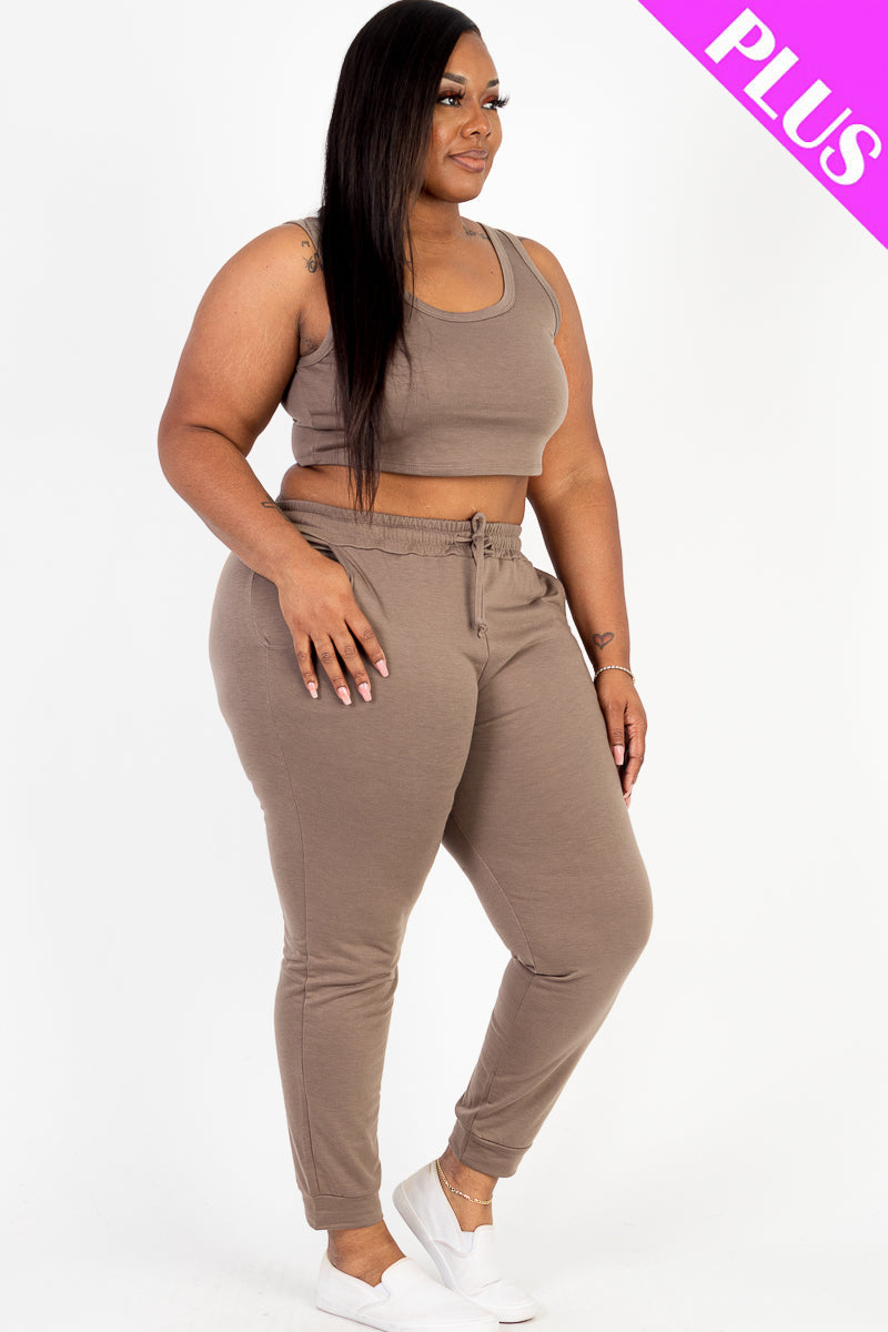 Plus Size French Terry Cropped Tank Top & Joggers Set (CAPELLA)-16