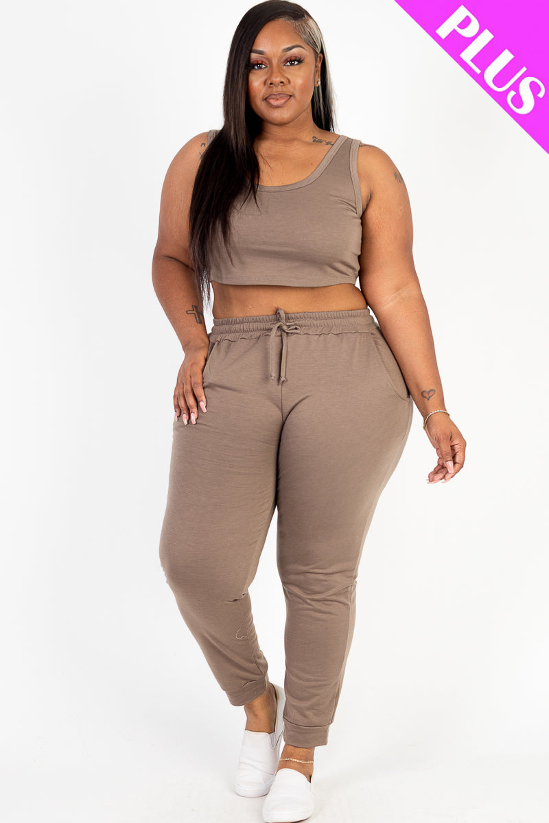 Plus Size French Terry Cropped Tank Top & Joggers Set (CAPELLA)-15