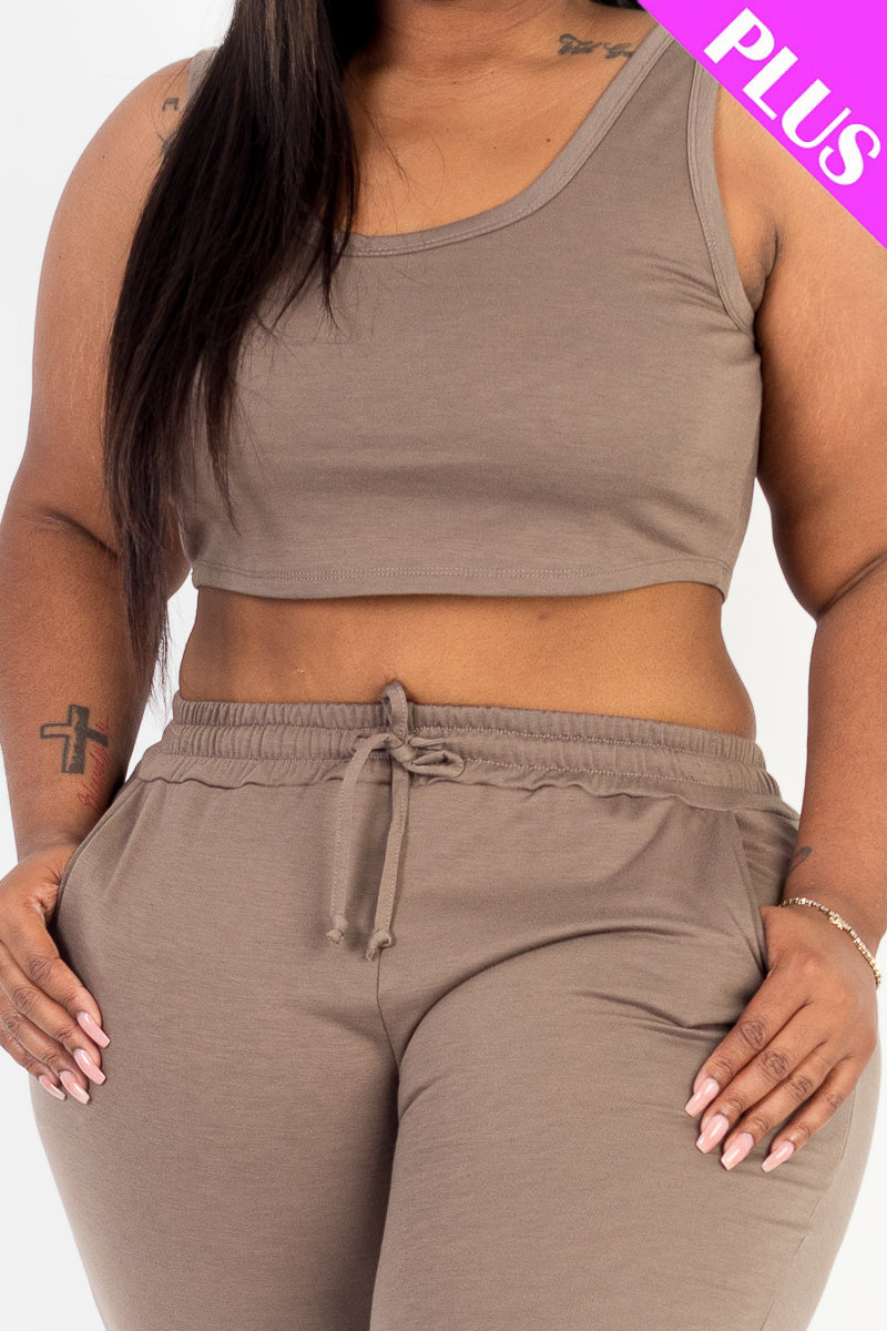 Plus Size French Terry Cropped Tank Top & Joggers Set (CAPELLA)-18