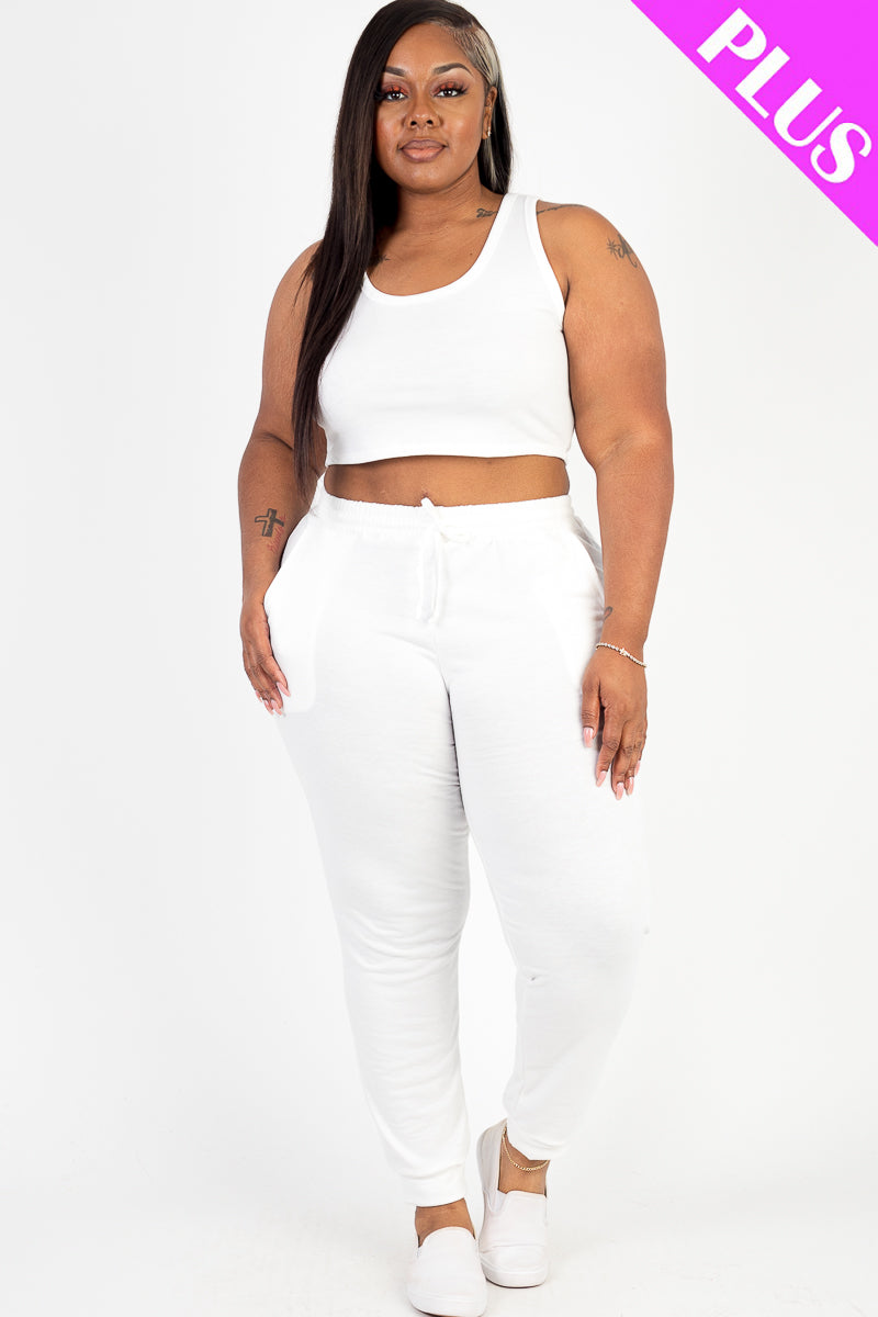 Plus Size French Terry Cropped Tank Top & Joggers Set (CAPELLA)-24