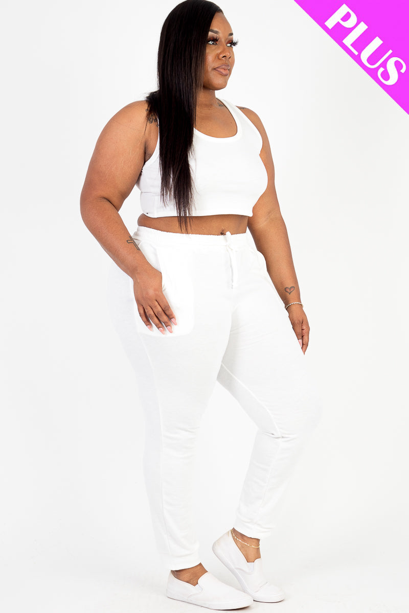 Plus Size French Terry Cropped Tank Top & Joggers Set (CAPELLA)-21