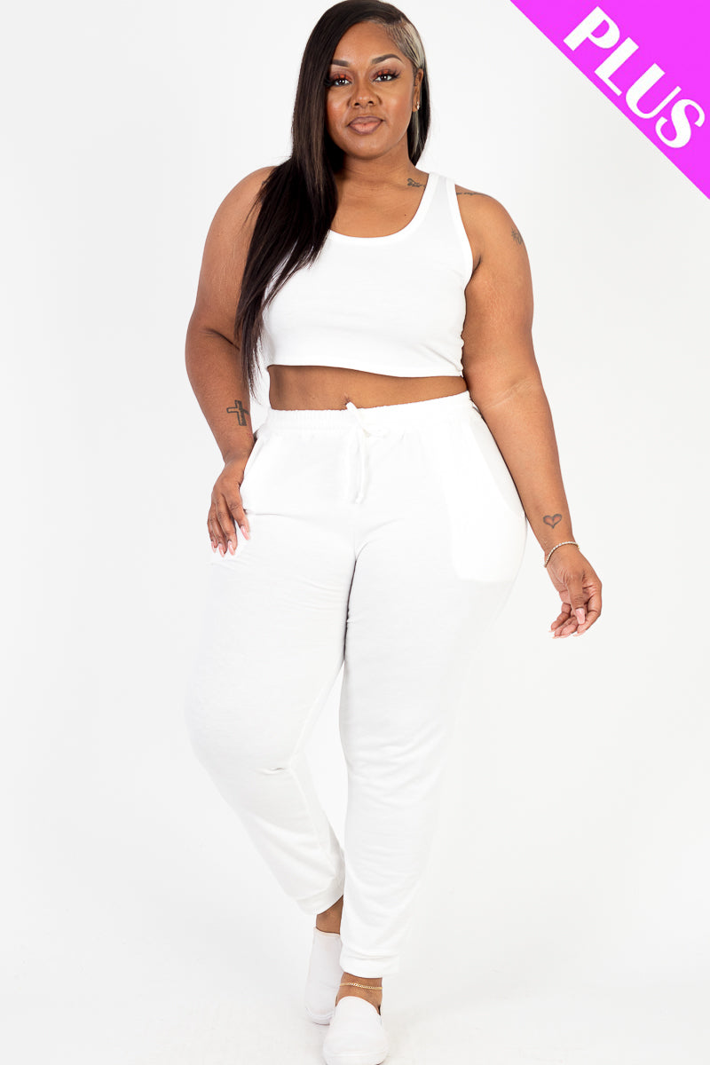 Plus Size French Terry Cropped Tank Top & Joggers Set (CAPELLA)-20