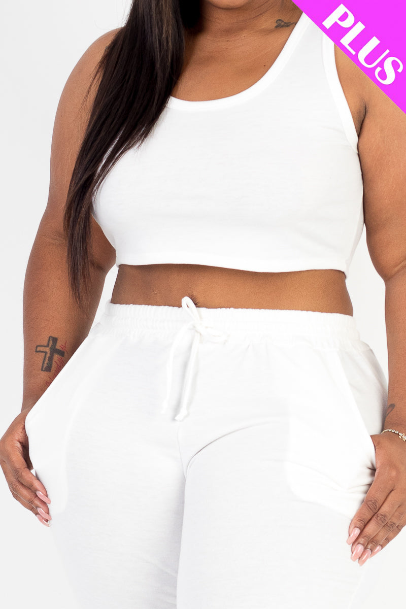 Plus Size French Terry Cropped Tank Top & Joggers Set (CAPELLA)-23