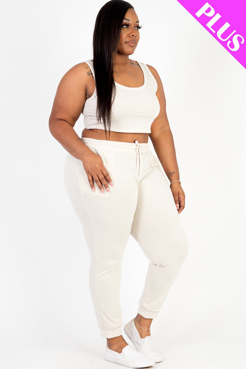 Plus Size French Terry Cropped Tank Top & Joggers Set (CAPELLA)-6