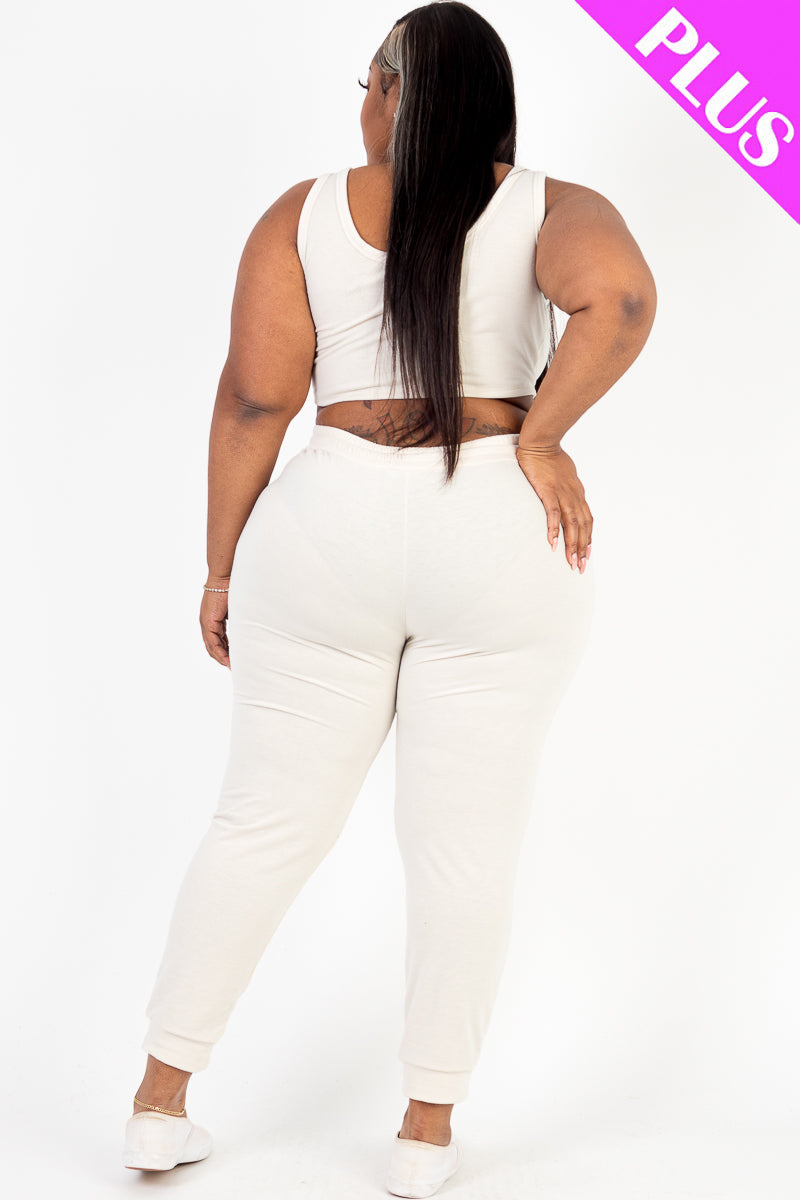 Plus Size French Terry Cropped Tank Top & Joggers Set (CAPELLA)-7