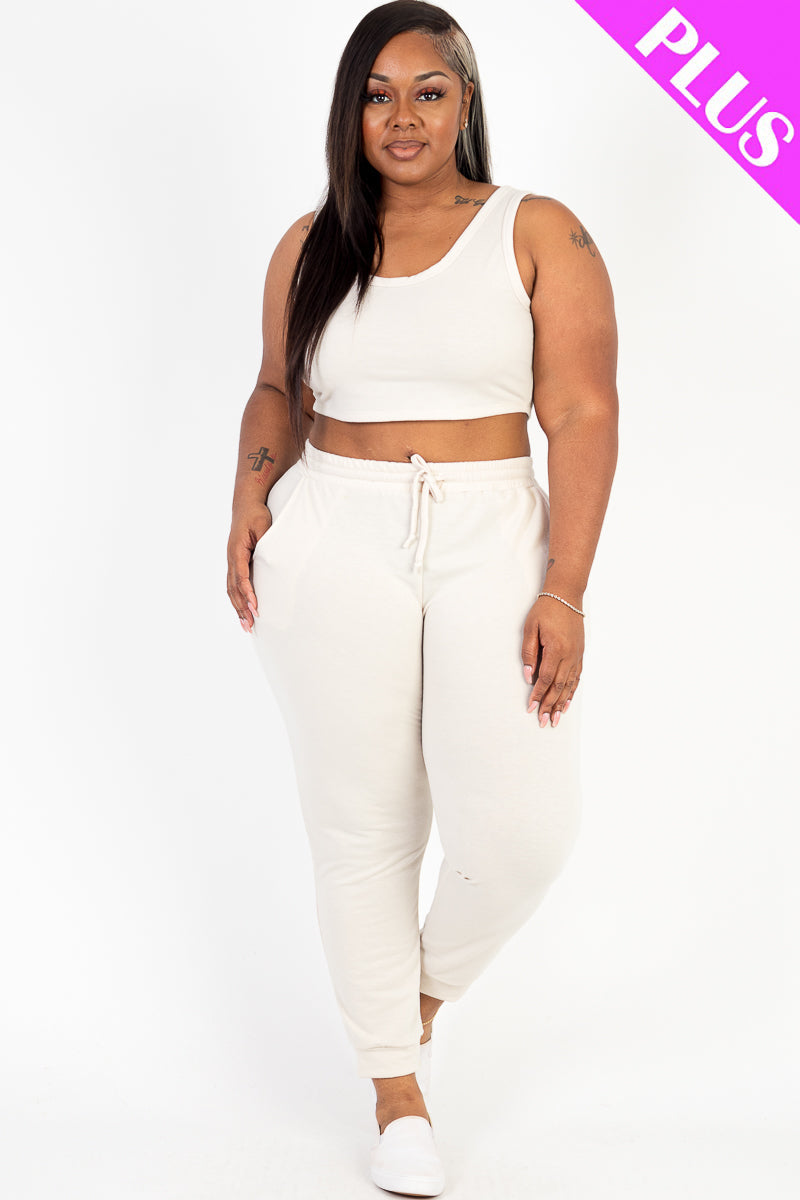 Plus Size French Terry Cropped Tank Top & Joggers Set (CAPELLA)-9