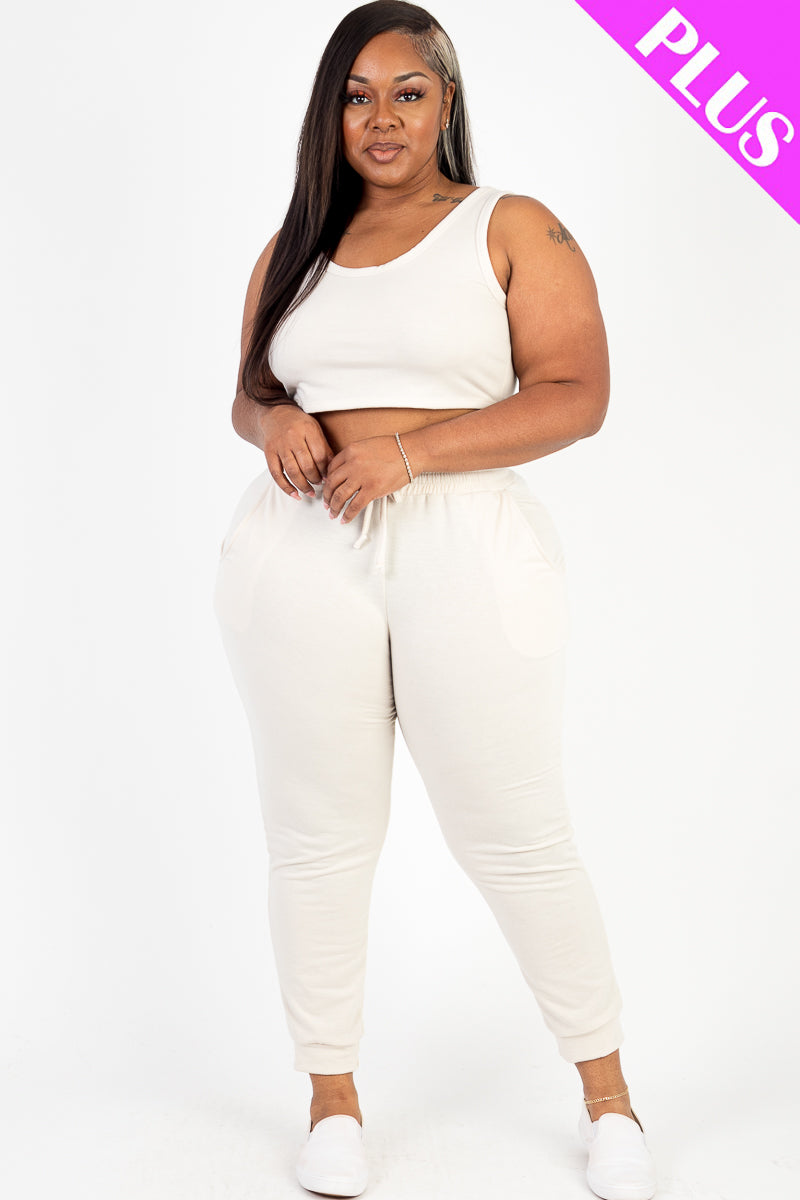 Plus Size French Terry Cropped Tank Top & Joggers Set (CAPELLA)-5