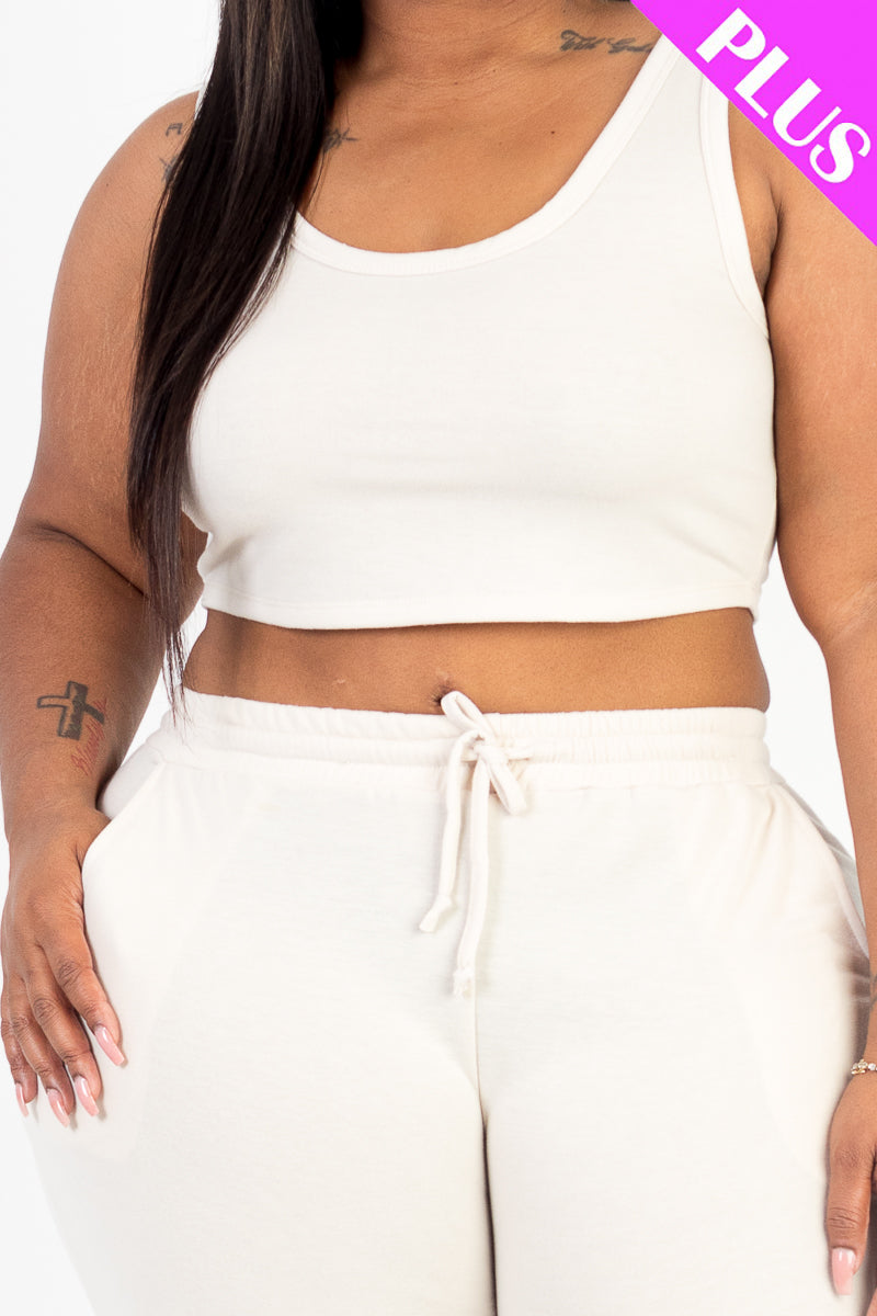 Plus Size French Terry Cropped Tank Top & Joggers Set (CAPELLA)-8