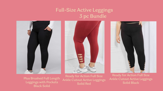 Full size Active Leggings 3 pc Bundle, includes 1 red, 1 black with pockets and 1 black without pocket