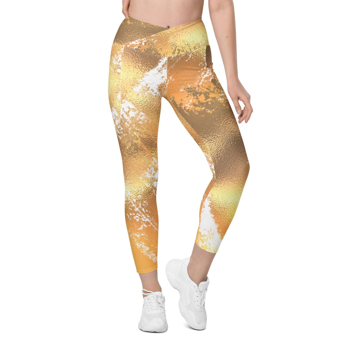 Crossover leggings with pockets flattering crossover leggings- Gold Collection