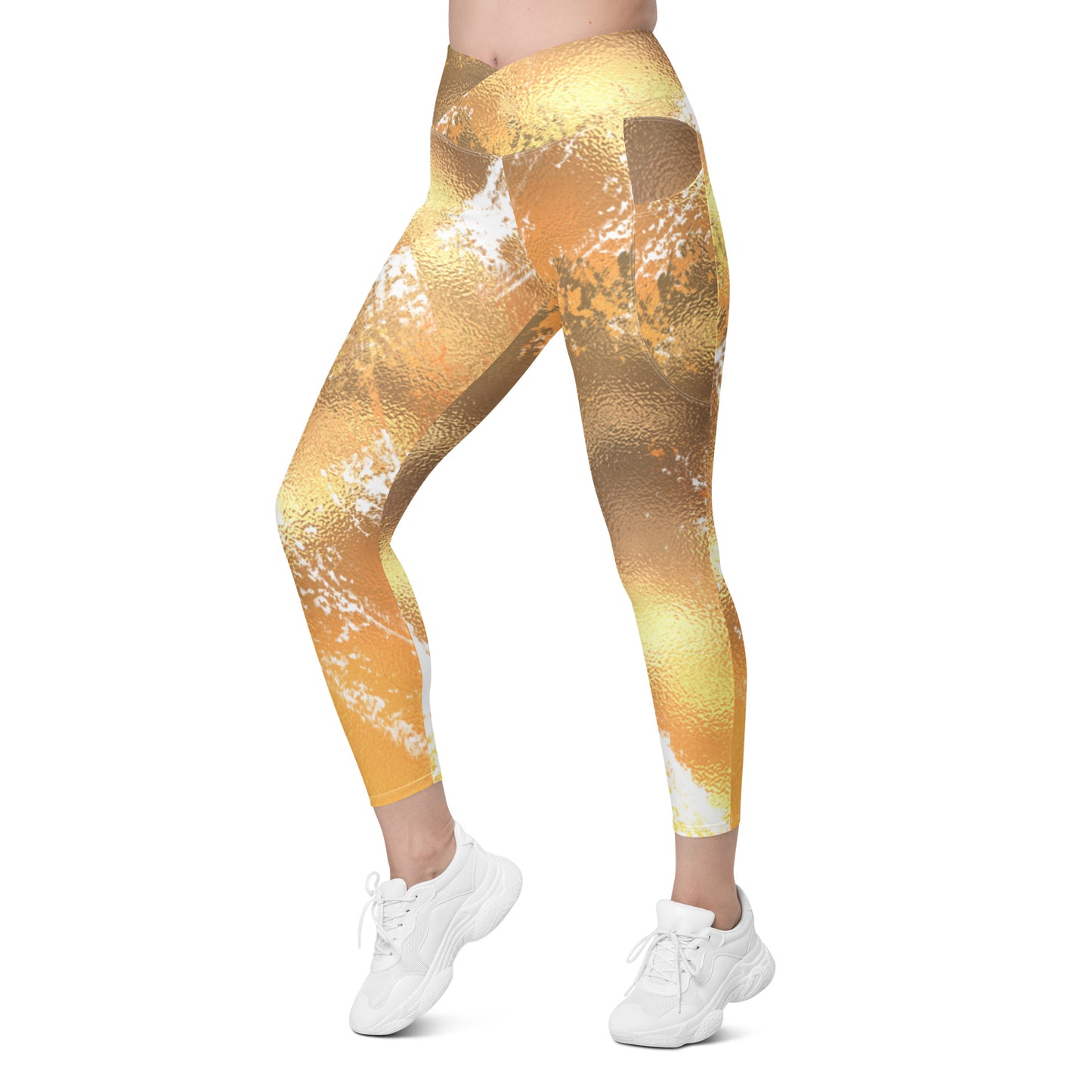 Crossover leggings with pockets flattering crossover leggings- Gold Collection