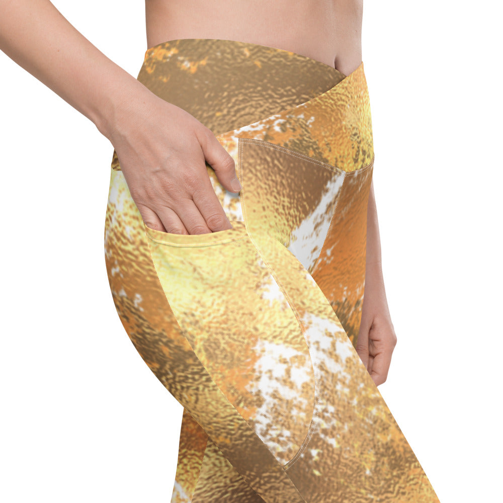 Crossover leggings with pockets flattering crossover leggings- Gold Collection