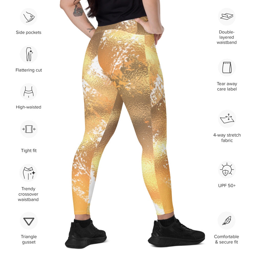 Crossover leggings with pockets flattering crossover leggings- Gold Collection