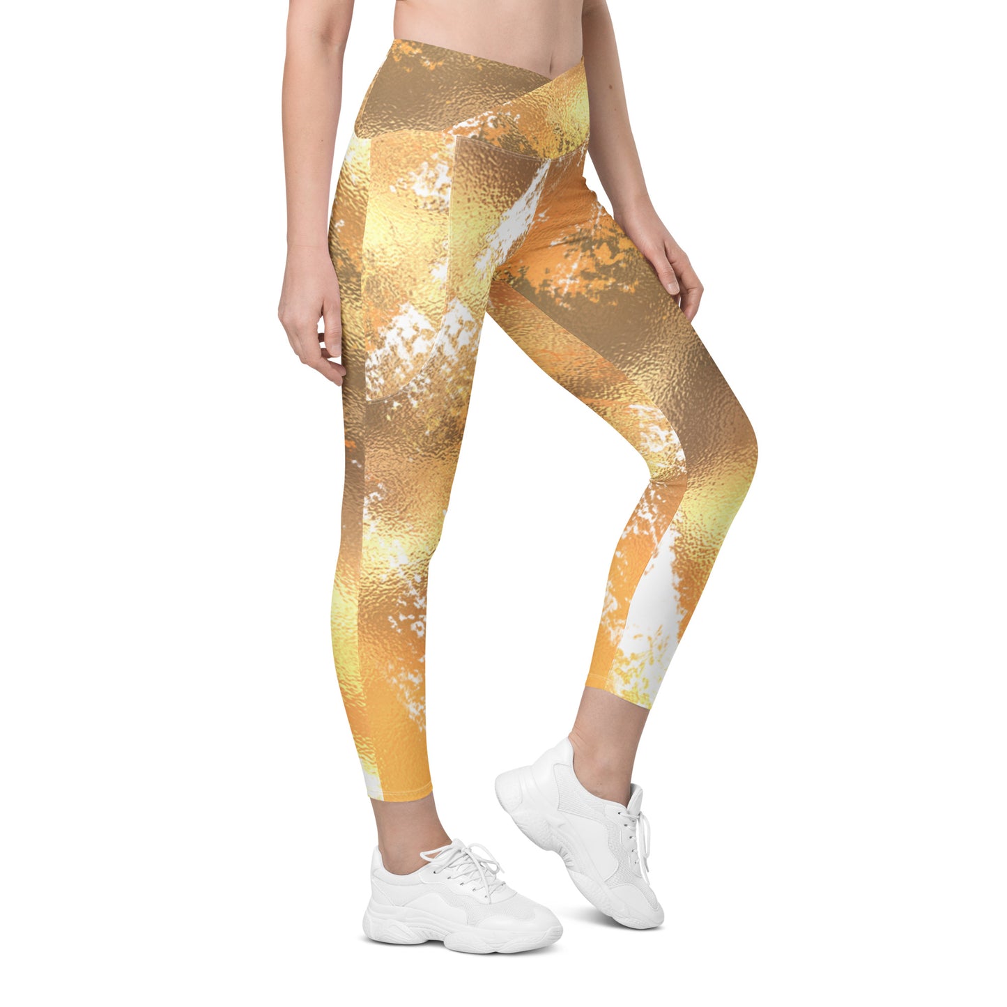 Crossover leggings with pockets flattering crossover leggings- Gold Collection