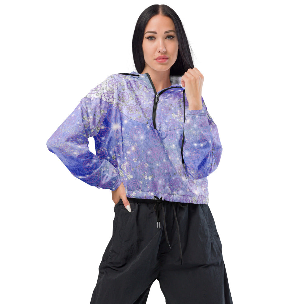 Women’s cropped windbreaker - Water-resistant outerwear-Side-slit pockets- Lavender orbit collection