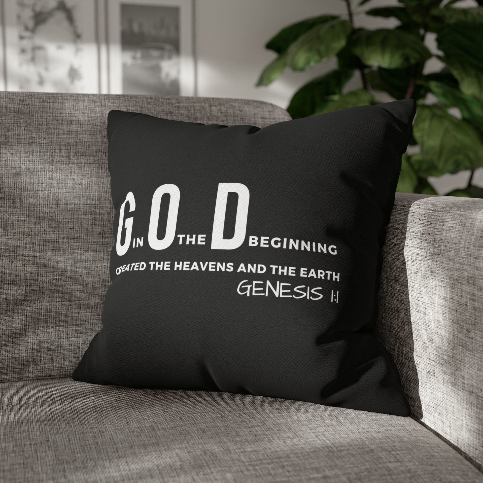 Decorative Throw Pillow Cover - Set Of 2, God In The Beginning Created The Heavens And The Earth - Scripture Verse-8