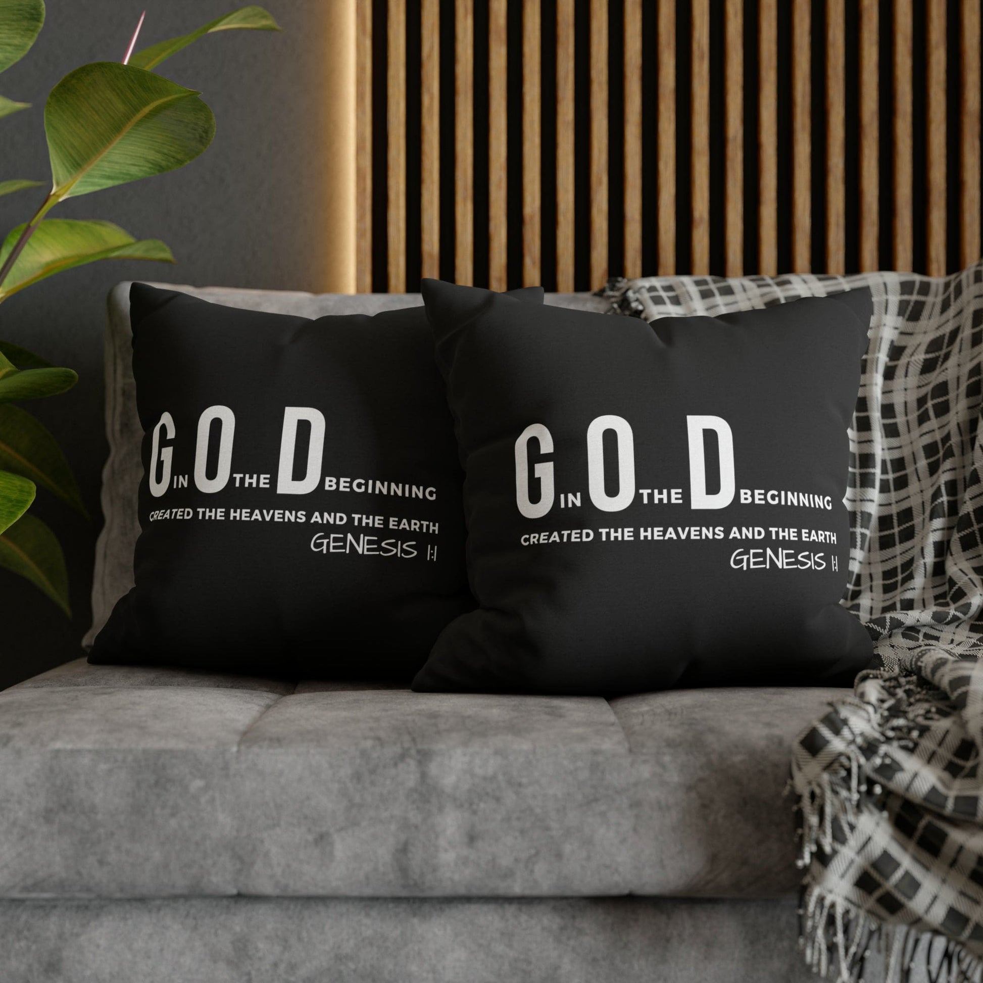 Decorative Throw Pillow Cover - Set Of 2, God In The Beginning Created The Heavens And The Earth - Scripture Verse-9