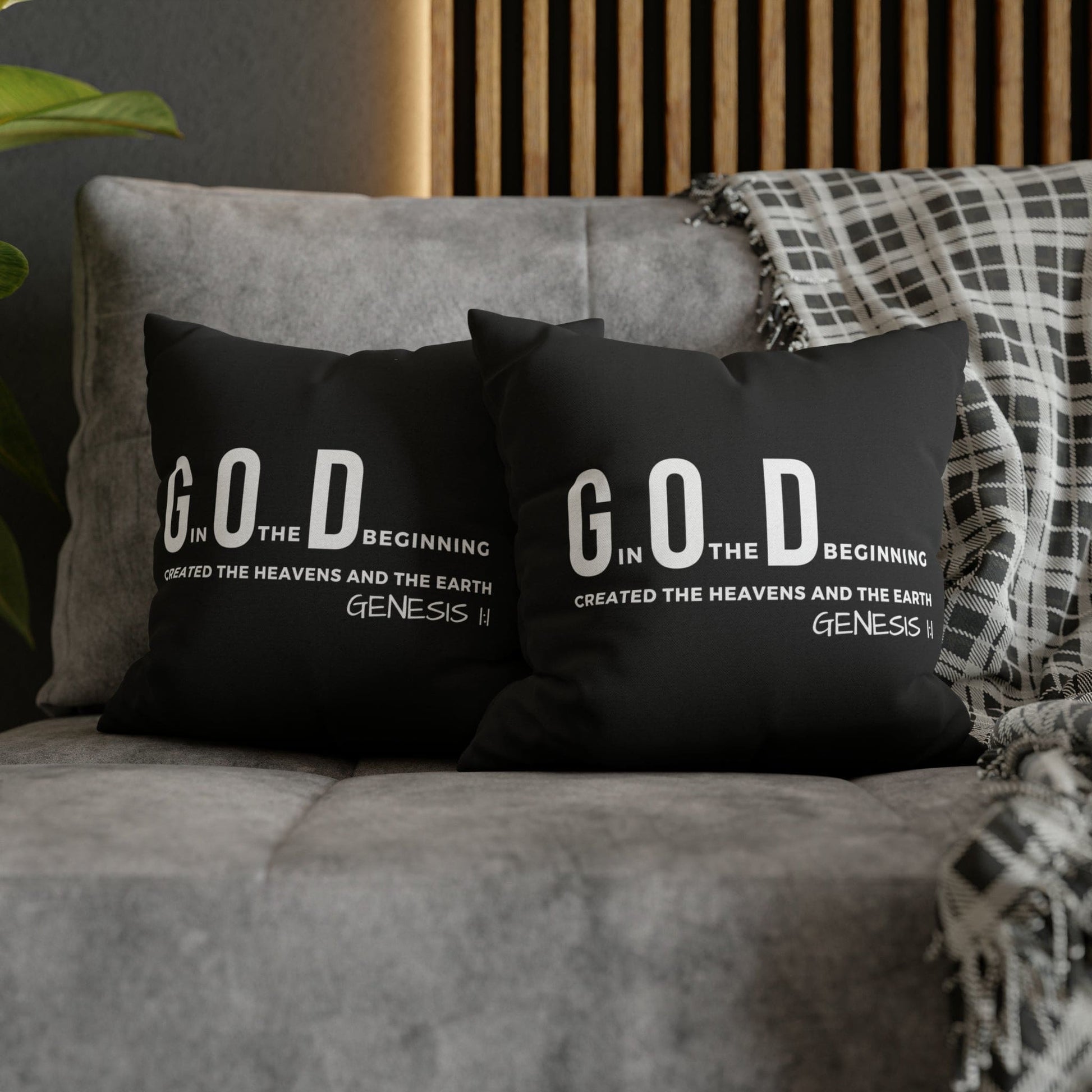 Decorative Throw Pillow Cover - Set Of 2, God In The Beginning Created The Heavens And The Earth - Scripture Verse-15