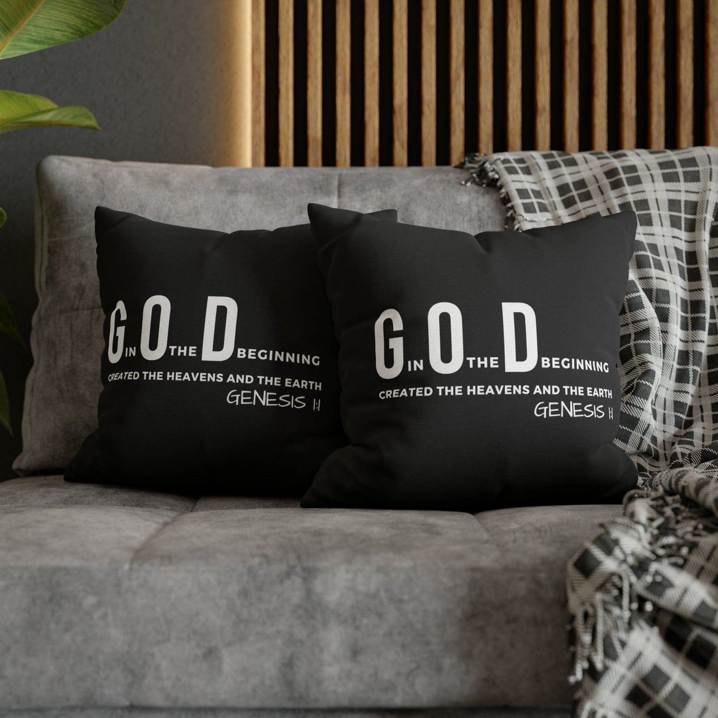 Decorative Throw Pillow Cover - Set Of 2, God In The Beginning Created The Heavens And The Earth - Scripture Verse-21