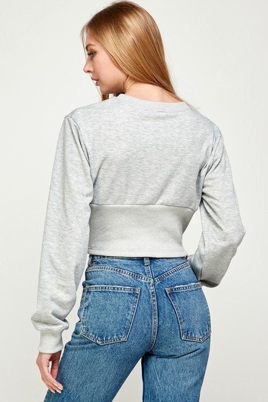 KNIT CROPPED   SWEATSHIRT WITH RIBBED CORSET