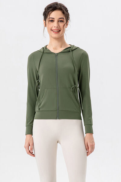 Drawstring Zip Up Hooded Active Outerwear