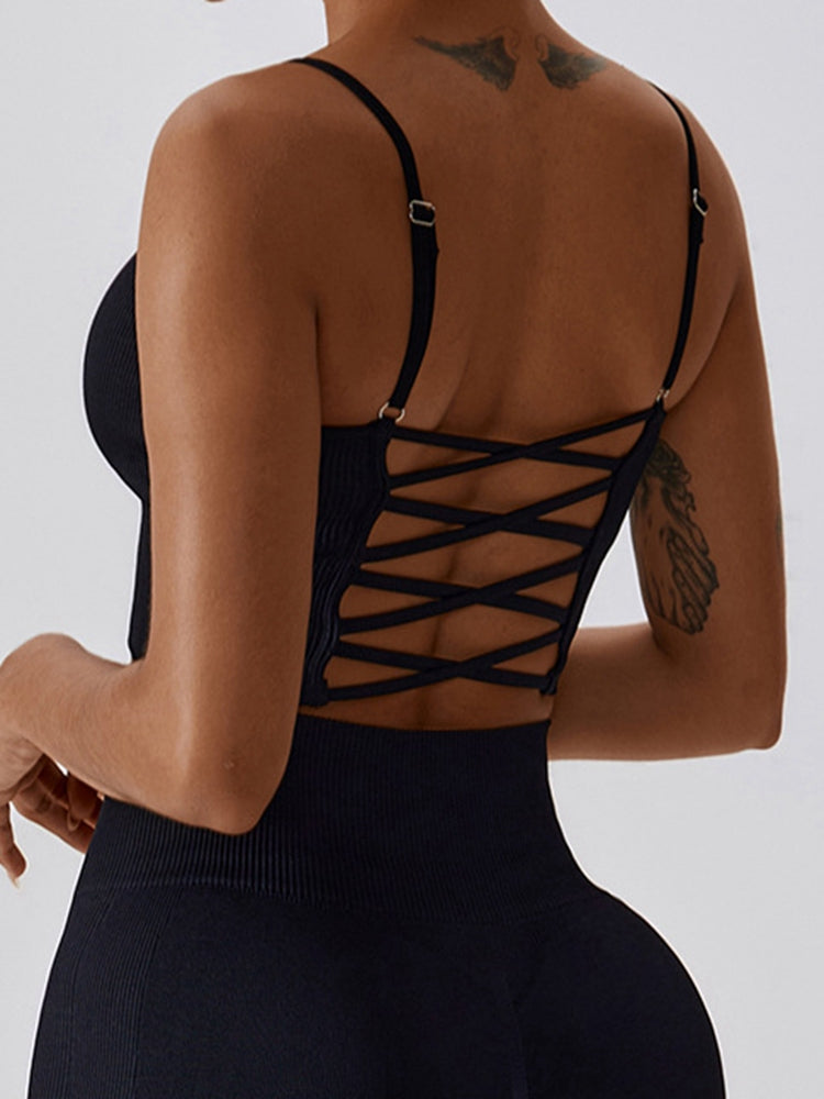 Yoga Lace-Up Cropped Tank Top Spaghetti strap