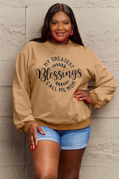 Simply Love Full Size MY GREATEST BLESSINGS CALL ME MOM Round Neck Sweatshirt