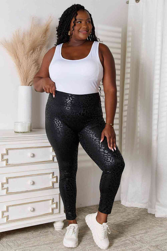 Double Take High Waist Leggings, perfect for workouts or everyday wear- black - front view