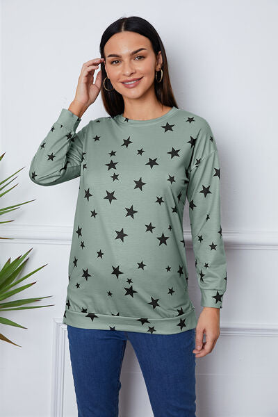 Star Print Round Neck Dropped Shoulder Sweatshirt