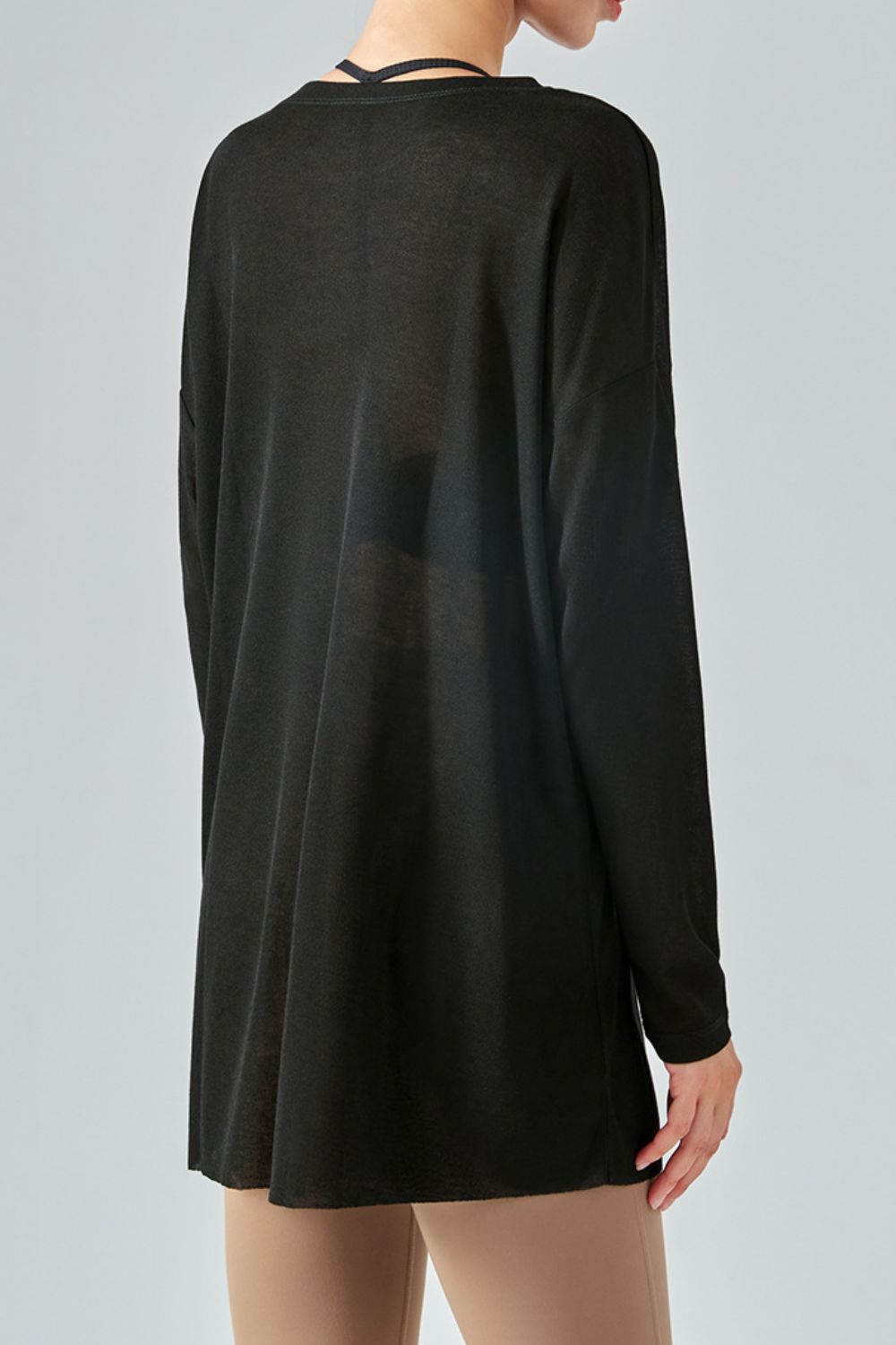 Round Neck Slit Sheer Tunic Sports Top