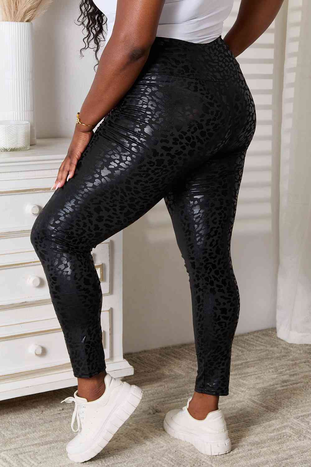 Double Take High Waist Leggings, perfect for workouts or everyday wear - black - side view